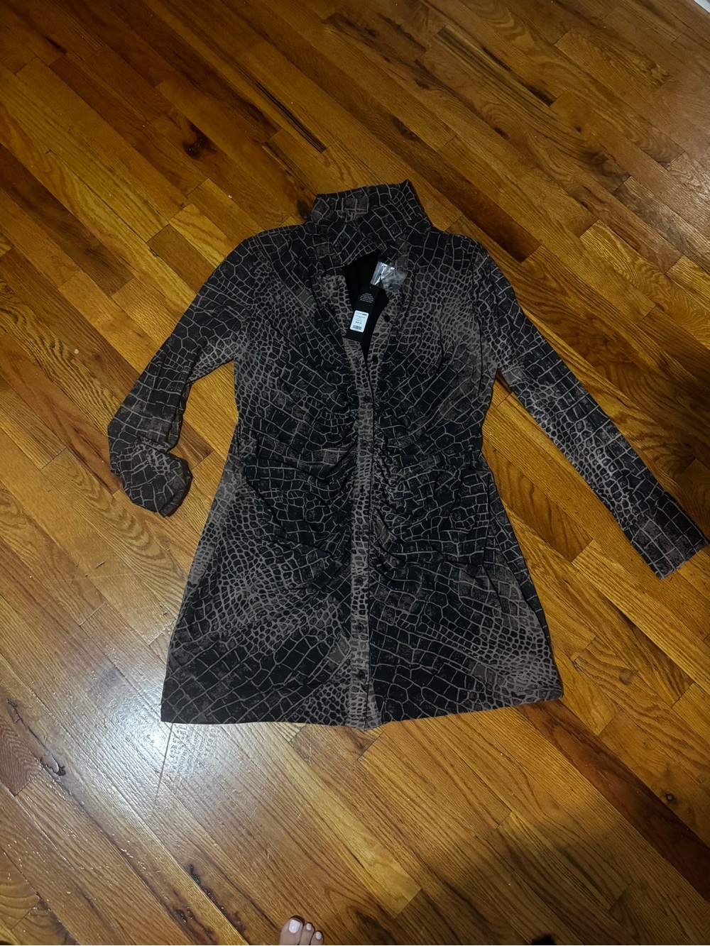 Fashion Nova Brown Croc-Embossed Mini Dress
